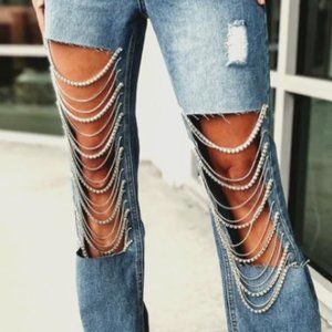 Open Panel High Rise Distressed Rhinestone Jeans